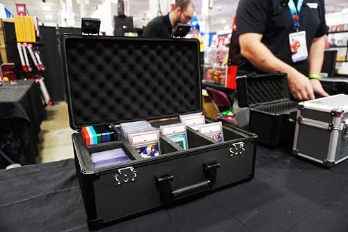 Premium 140-Card Holder Box, Carbon Fiber Graded Card Storage Case, TSA Lock, GPS Tracker Compartment, Fits PSA/BGS/CSG Slabs & Toploaders, 4 Rows, 4 EVA Dividers, Secure Travel for Sports, TCG Cards - color: Black, style: Holds 140 Graded Cards