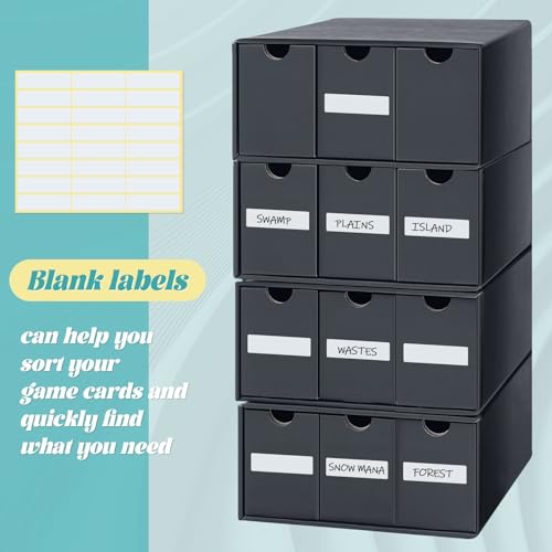Cholemy Trading Card Storage Box Card Organizer 15000+ with 70 Cardboard Storage Divider, Label Sticker for Collection Compatible with Tcg, Sport Cards(4 Row, 3 in A Row,Black) - size: 4 Row, 3 in a Row