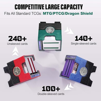 Kabinka Commander Deck Box for MTG, Card Deck Box with Dice Tray | Holds 100 Double-Sleeved Cards,for TCG/PTCG, Patented Design, with 35PT Magnetic Card Holder (Black& Green, Leopard) - color: D-Black& Green, Leopard