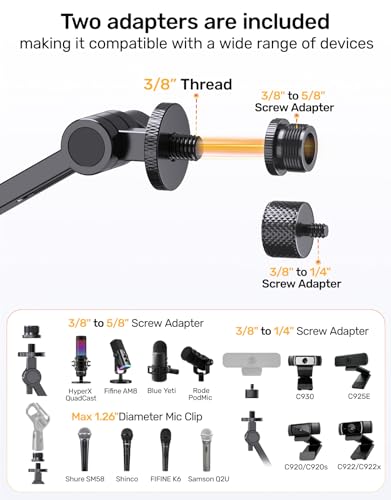 Desktop Mic Arm Stand 2.68lbs Max Heavy Duty Microphone Mount with Silent Mute Knob Compatible with Rode PodMic Shure SM7B for Podcast Gaming Streaming Office Desk Setup Boom Arm