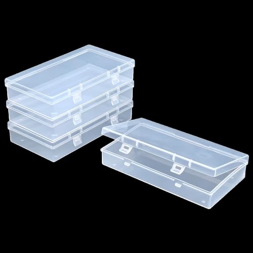 4 Pack Rectangular Clear Plastic Storage Containers 6.1x3.3x1.18 inch | Hinged Lid, For Beads and Small Craft Items - size: 6.1 x 3.3 x 1.18 inch