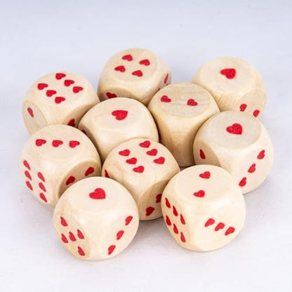 10PCS 16mm D6 Dice Set Heart Wooden 6 Sided Dice for D&D Board Games | Leather Storage Bag, DM Gift, for Dungeons and Dragons Role Playing Games - color: D6-heart