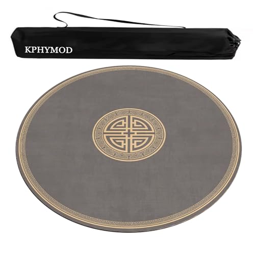 Brown Round Mahjong Mat with Carrying Bag, Anti Slip Noise Reduction Poker Card Board Tile Games Polyester Table Cover(Brown-3,23.62x23.62 in) - color: Brown-3, size: 23.62x23.62 in