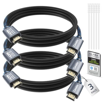 8K HDMI 2.1 Cable 20FT (3-Pack), Certified 48Gbps Ultra High Speed HDMI Cable, 10K 8K@200Hz, 4K@120Hz, HDCP 2.2&2.3, eARC HDR 10 Dolby DTS:X, Compatible with PS5/Blu-ray/HDTV/Roku TV/Switch 2/Mac mini - size: 15FT, style: 3-Pack