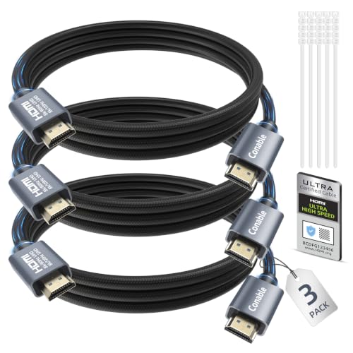 8K HDMI 2.1 Cable 3.3FT (3-Pack), Certified 48Gbps Ultra High Speed HDMI Cable, 10K 8K@60Hz, 4K@120Hz, HDCP 2.2&2.3, eARC HDR 10 Dolby DTS:X, Compatible with PS5/Blu-ray/HDTV/Roku TV/Switch 2/Mac mini - size: 3.3FT, style: 3-Pack