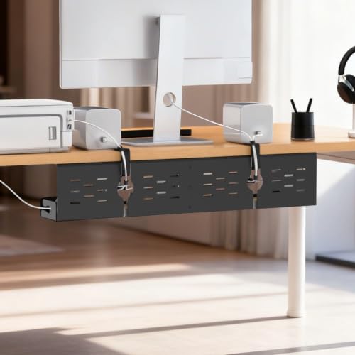 Univivi Under Desk Cable Management Tray, Cable Management, 32 inch, Black | Durable Steel Material, Under Desk Cable Tray with No-Drill C-Clamp and Screw Mount, Wire Management for Office/Home - color: Black, size: 32"