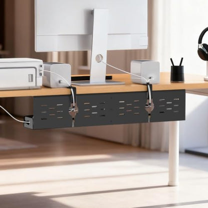Univivi Under Desk Cable Management Tray, Cable Management, 32 inch, Black | Durable Steel Material, Under Desk Cable Tray with No-Drill C-Clamp and Screw Mount, Wire Management for Office/Home - color: Black, size: 32"