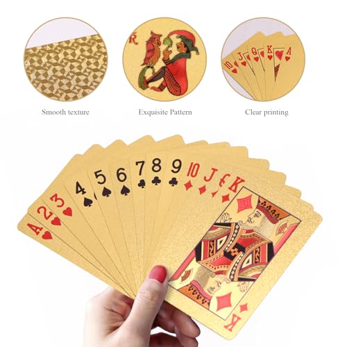 ACELION Waterproof Playing Cards, Plastic Playing Cards, Deck of Cards, Gift Poker Cards (Gold) - color: Gold