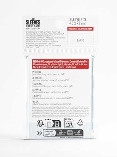 Gamegenic Just Sleeves - Mini European (50 Pack), 44×67 mm Card Sleeves | Cost-Effective Protection Compatible with Prime Ruby Size, Entry-Level Clear Sleeves for Board Games, TCGs and LCGs