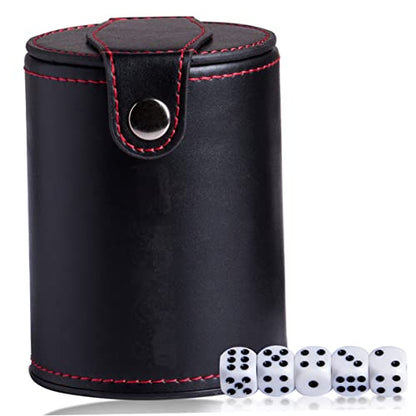 BESPORTBLE 1Set Portable PU Leather Dice Cup with Storage Compartment Includes Balanced Dice for Family Gatherings Bars and Tabletop Games