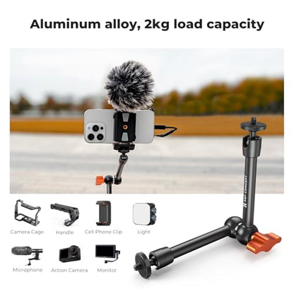 K&F CONCEPT 9.8" Magic Arm Clamp Kit with 1/4" & 3/8" Thread Screw | 360° Ball Heads Magic Arm with Tripod Mount Adapter for Gopro/LED Lights/Monitor/Flash/Microphone/DSLR Camera, MS32 - style: 9.8" with Adapter