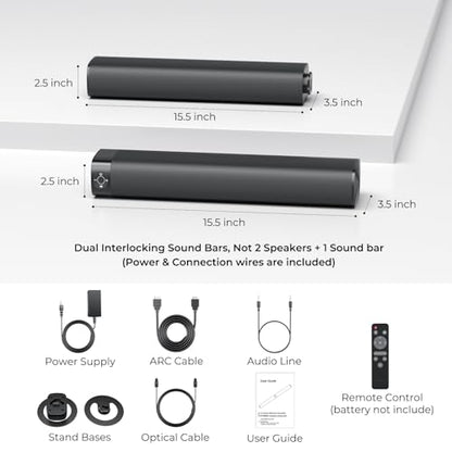 Sound Bar for Smart TV, Soundbar with Bluetooth/ARC/Opt/AUX Connect, Auto Volume Boost, 3 Equalizer Modes, 2 in 1 Detachable Soundbar for TV/PC/Gaming/Projectors - color: Black