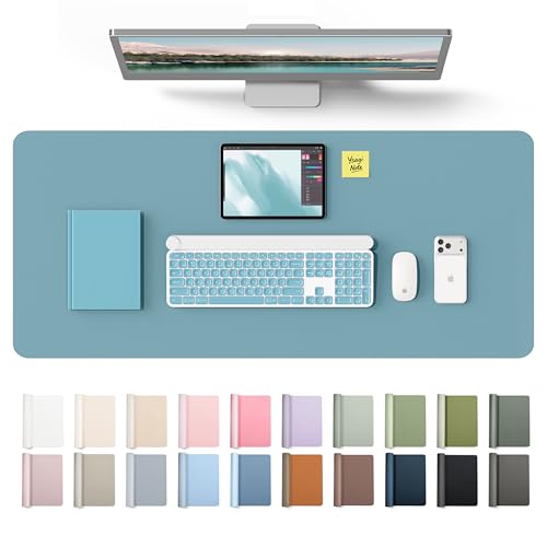YSAGi Leather Desk Protector, Office Mat, Large Mouse Mat, Non-Slip PU Leather Blotter, Laptop Desk Mat, Waterproof Writing Pad for Office and Home(Aquamarine, 42" x 17.2") - color: Aquamarine, size: 42" x 17.2"