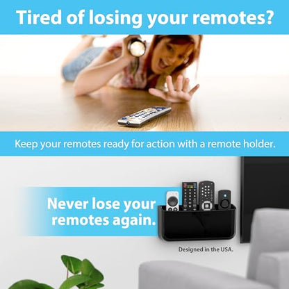 TotalMount Hole-Free Remote Holder – Eliminates Need to Drill Holes in Your Wall (Premium Black Holder for 3 or 4 Remotes) - color: Black