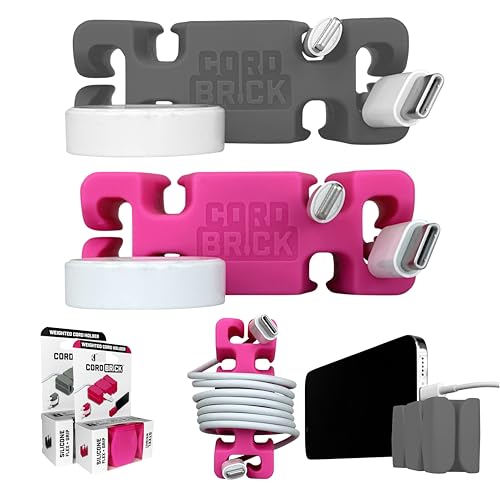 2PK Silicone + Steel Weighted Cord Holders for Nighstand, Cable Wraps for Travel, iPhone Accessories, Small Graduation Gifts for College Students, Guys, Men. Gray/Pink - color: (F) Pink, size: Gray and