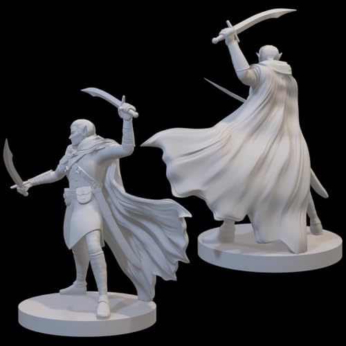 Ranger Miniatures for DND Pathfinder RPG Unpainted Resin 28mm-32mm 3D Printed (Elf Male Two Sword Ranger 4) - style: Elf Male Two Sword Ranger 4