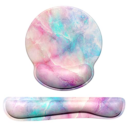 Dapesuom Keyboard Wrist Rest and Mouse Pad with Wrist Support, Cute Memory Foam Cushion for Keyboard and Mouse Set, Desktop Pad Rests with Non Slip Base for Easy Typing & Pain Relief, Colorful Marble - color: Colorful Marble