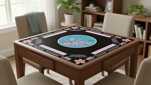 American Mahjong Mat with Rules Printed (33x33, 2.5mm Thick, Hummingbird Black) Mahjong Mat for Table w/Bag, Crease-Proof Waterproof Non-Slip, Soft Mahjong Table Mat, Noise Reduction - color: Hummingbird Black Mat