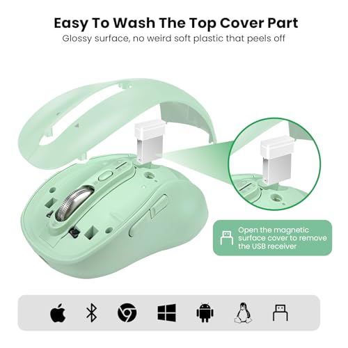 INFINMIND Wireless Bluetooth Mouse for Laptop,USB+BT×2,Quiet Ergo Computer Mouses,Metal 4-Way Super Scrolling,± 3200 DPI,Rechargeable,9 Buttons,Multi Device Cordless Mice for iPad,Tablet,Mac,PC(Green)