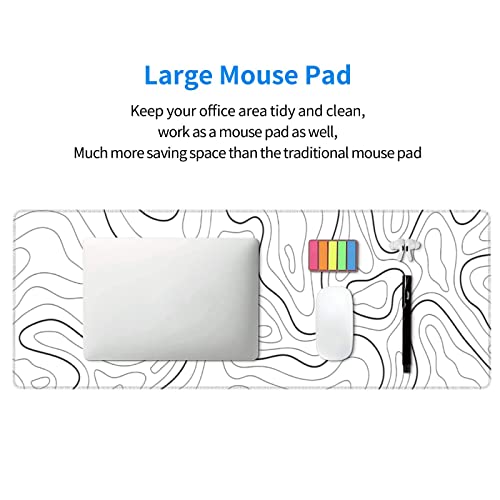 White Extended Gaming Mouse Pad - 31.5 x 11.8 Inch Black and White Topographic Mouse Pad with Anti-Slip Rubber Base for Home Office - color: White Topographic