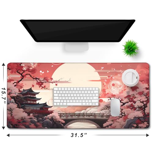Japanese Large Gaming Mouse Pad with Stitched Edges, 31.5" x 15.7" Large Extended Computer Pad, Mouse Pad Protector with Non-Slip Waterproof Rubber Base for Laptop Office Accessories, Sunset - color: Sunset