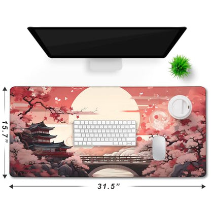 Japanese Large Gaming Mouse Pad with Stitched Edges, 31.5" x 15.7" Large Extended Computer Pad, Mouse Pad Protector with Non-Slip Waterproof Rubber Base for Laptop Office Accessories, Sunset - color: Sunset