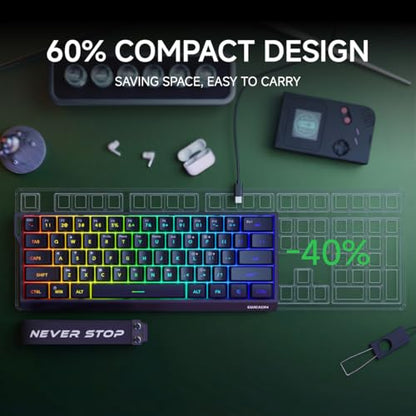 SEUNKWANG F61 60% Gaming Keyboard Wired, RGB Backlit Membrane Keyboard with PBT Keycaps, Compact Design, Lanyard Wired Keyboard for Mac/Win (Black, Wired) - color: Black