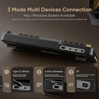 RedThunder K75 Wireless Mechanical Keyboard, CNC Knob, Tri-Mode BT5.0/2.4GHz/USB-C Hot Swappable Custom, Pre-lubed Linear Coconut Switches, Gasket Structure, RGB Gaming Keyboard, Black-Gold - color: Black Gold