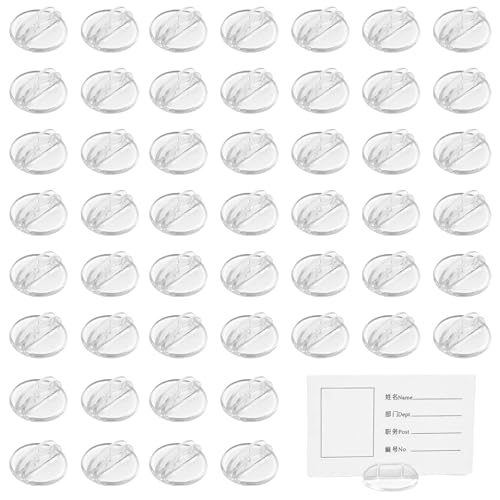 50-Pack Clear Plastic Mini Card Stands, Round Place Card Holders for Table Numbers, Labels, Menus, and Price Tags