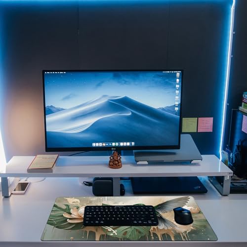 Desk Pad, Elegant Hummingbird Desk Mat, Oil Painting Flowers and Leaves Large Gaming Mouse Pad, 31.5"x15.7" Extended Big Computer Mouse Pad with Non-Slip Base and Stitched Edge - color: Elegant Hummingbird