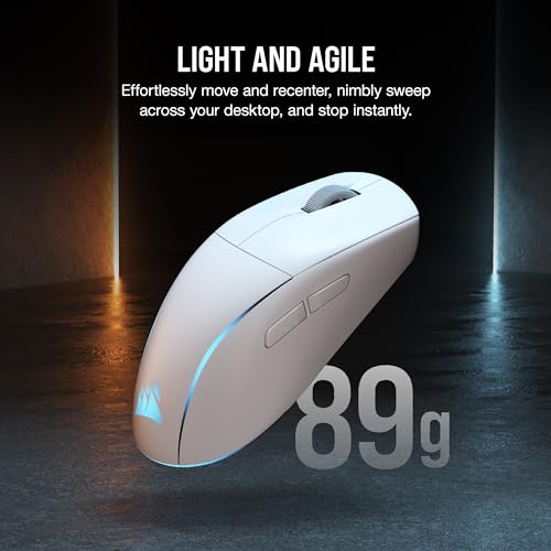 Corsair M75 Wireless RGB Lightweight FPS Gaming Mouse – 26,000 DPI – Swappable Side Buttons – iCUE Compatible – PC – White | 89g Ambidextrous, Swappable Magnetic Side Buttons, Marksman 26, Slipstream 2.4ghz and Bluetooth, Up to 105h Battery - color: White
