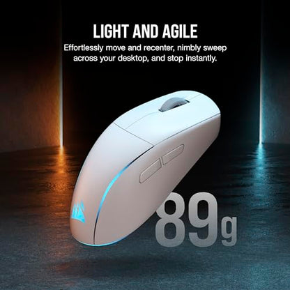 Corsair M75 Wireless RGB Lightweight FPS Gaming Mouse – 26,000 DPI – Swappable Side Buttons – iCUE Compatible – PC – White | 89g Ambidextrous, Swappable Magnetic Side Buttons, Marksman 26, Slipstream 2.4ghz and Bluetooth, Up to 105h Battery - color: White