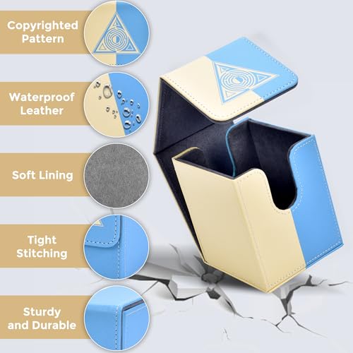 Card Deck Box with 2 Dividers, MTG Commander Deck Box Holds 100+ Double-Sleeved Cards, Leather Magnetic Deck Case Compatible with Magic TCG CCG Cards, White/Blue - color: 1. White & Blue, size: 100 Double-sleeved Cards Vertical