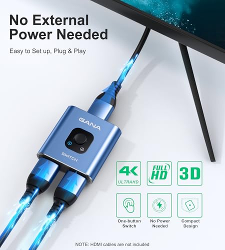 HDMI Switch 4k@60hz Splitter, GANA Aluminum Bidirectional HDMI Switcher 2 in 1 Out, Manual HDMI Hub Supports HD Compatible with Xbox PS5/4/3 Blu-Ray Player Fire Stick Roku - color: Midnight Blue (No Cable)