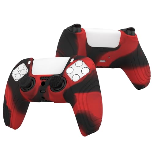 eXtremeRate PlayVital Samurai Edition Anti-Slip Controller Silicone Skin for ps5, Ergonomic Rubber Protective Case for ps5 Controller with Thumb Stick Caps - Red & Black - color: Red & Black
