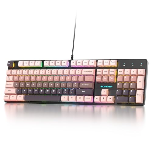 Full Size Mechanical Keyboard, Creamy Keyboard with Number Pad, 104 Keys Wired Gaming Keyboard with Red Switch, RGB Backlit for PC Laptop - color: Rose