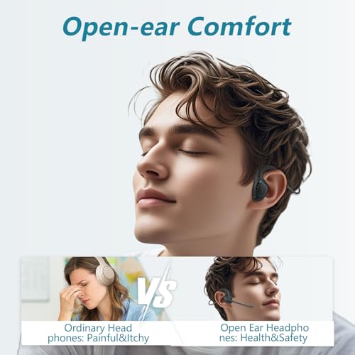 BANIGIPA Bluetooth Headset with Boom Microphone, Open Ear Headphones w/Noise Canceling Mic, Wireless Headset for Phone Laptop PC Computer, Light and Comfortable for Office Meeting Home Working-10 Hrs