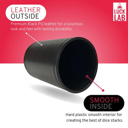 Luck Lab Black Leather Dice Stacking Cup with 5 Serialized Razor Edge 19 mm Casino Dice - Pro Straight Cup for Stacking and Magic Tricks (Red Dice) - color: Red Dice