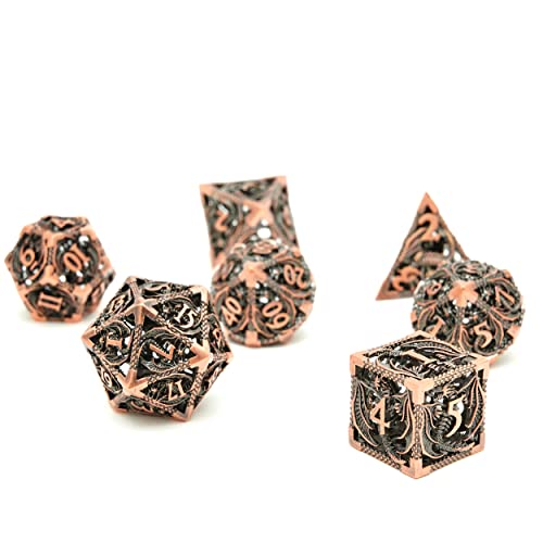 Metal DND Dragon Dice Set Dungeons and Dragons for Role Playing Games (RPG) MTG Pathfinder Tabletop Games(Ancient Red Copper) - color: Ancient Red Copper
