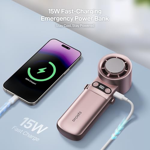 EPICKA Portable Handheld Fan with Ice Cooler - 25H Runtime, Rechargeable 6800mAh Personal Turbo Fan with Power Bank, Fast Charging, 0-100 Speed, Gifts for Women, Summer Travel Essentials, Rose Gold - color: Rose Gold