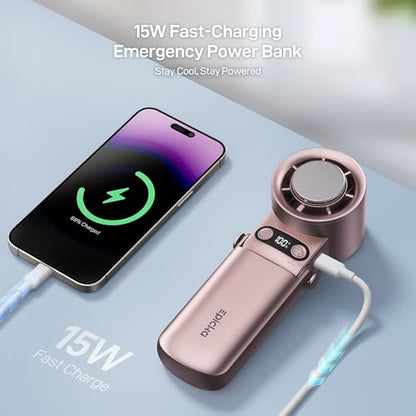 EPICKA Portable Handheld Fan with Ice Cooler - 25H Runtime, Rechargeable 6800mAh Personal Turbo Fan with Power Bank, Fast Charging, 0-100 Speed, Gifts for Women, Summer Travel Essentials, Rose Gold - color: Rose Gold