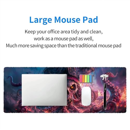 Octopus Pirate Skull Desk Mat Black Ship Large Gaming Mouse Mat with Stitched Edges,Non-Slip Waterproof Rubber Base Mous Mat 31.5"x11.8" Office Computer Keyboard Laptop Home - color: Octopus Pirate Skull_019, size: 11.8" x 31.5"