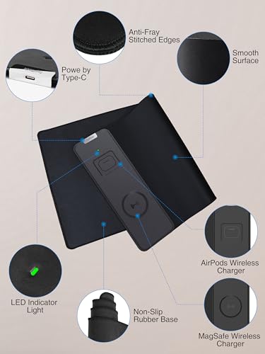 TopMade Mouse Pad with 15W Fast Wireless Charging, 31.5"x11.81" XL Large Gaming Waterproof Desk Pad with Ultra-Smooth Surface, Non-Slip Base, Classic Black Computer Desk Mat for MacBook, PC, Laptop - color: Black-31.5"x11.8"