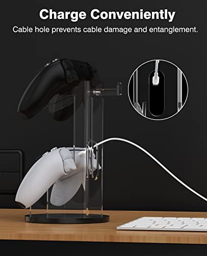 MoKo Universal Game Controller & Headset Stand, 2-in-1 Holder Acrylic | Premium acrylic, crystal clear. 2-in-1 for controller and headset. Non-slip base. Fits Switch, PS5, PS4, Xbox. - color: Black&Clear