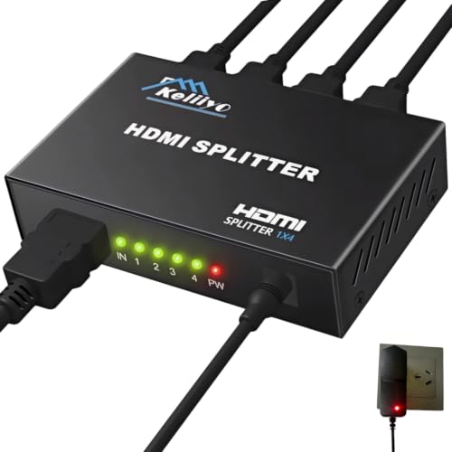 4K HDMI Splitter 1 in 4 Out (Mirror Only) – HDMI 1.4 4K@30Hz, Powered HDMI Distributor, Duplicate Screens for Multiple Monitors, Xbox, PS5/PS4, TV