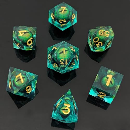 Dragon Eye DND Dice Set, 7 Pcs Liquid Core Resin Sharp Edged Polyhedral D&D Dice for Dungeons and Dragons RPG Role Playing Table Games
