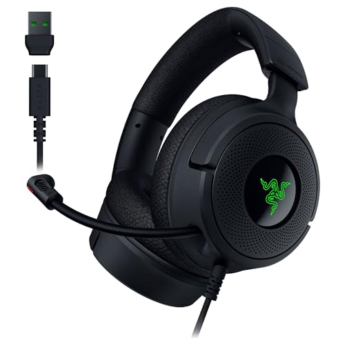 Razer Kraken V4 X Wired Gaming Headset: 40 mm Drivers - Cardioid Mic - Memory Foam Cushions - Chroma RGB Lighting - Type C & A Cable - PC, Mac, PS5, Nintendo Switch, Steam Deck, Smartphone (Renewed)
