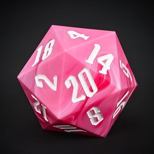 Giant D20 D&D Polyhedral Dice - 55mm, 20 Sided, Pink with White/White Number for RPG Table Games - color: Pink With White/White Number
