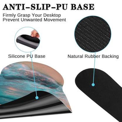 Arttown Summer Ocean Sun Desk Mat Sand Beach Mouse Pad Set 4 in 1 Cloud Sea Wave Ergonomic Design Large Desk Pad + Keyboard Wrist Rest + Mouse Wrist Rest + Coaster Suitable for Home Office Study Game - color: Sunset Beach 2