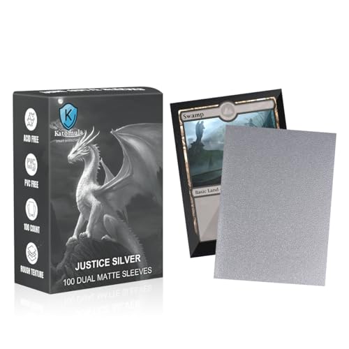 Justice Silver Dual Matte Card Sleeves, Katomula Card Sleeves for MTG, Standard Card Sleeve for MTG, PKM, Flesh & Blood - color: Justice Silver